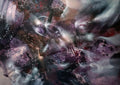 Metaphysical Nocturne in Stardust by Ovidiu Kloska - smoky plum and mauve abstract swirls with flashes of white light