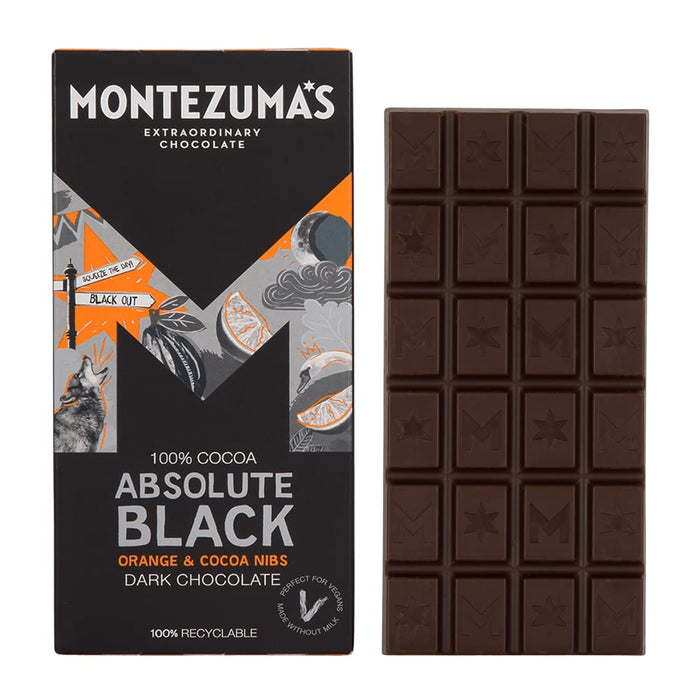 Montezuma's Absolute Black Dark Chocolate with Orange & Cocoa Nibs 90g Bar product image