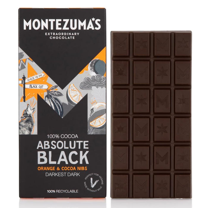 Montezuma's Absolute Black Dark Chocolate with Orange & Cocoa Nibs 90g Bar