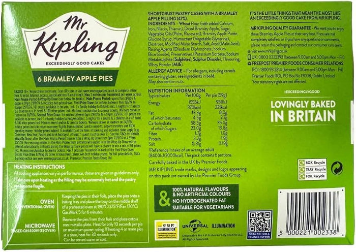 Mr Kipling Cakes Bramley Apple Pies 6pk 377g