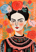 Colorful portrait of a woman with floral accents, by Martin Zen, featured on My Favorite Mexican Artist product page.