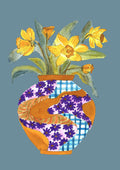 Narcissus by Marjorie Salvagni - yellow daffodils in a vase patched with purple daisies
