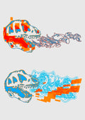 Obstract History by Francisco Gualter - dinosaur skull poster in blue and orange