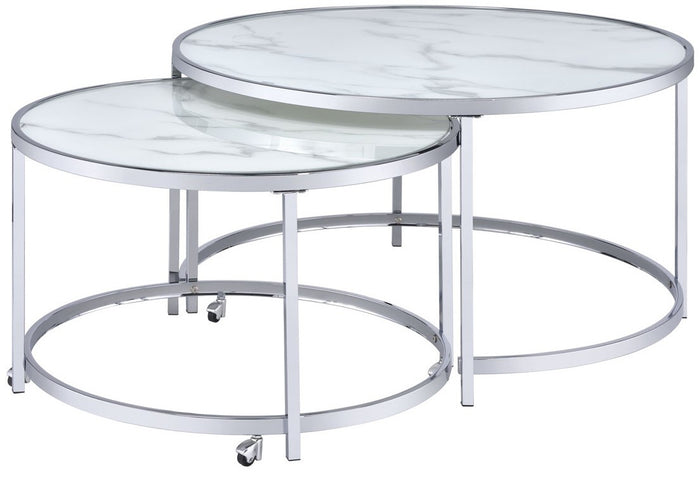ODIN 2 Piece Faux Marble Glass Top Nesting Coffee Table