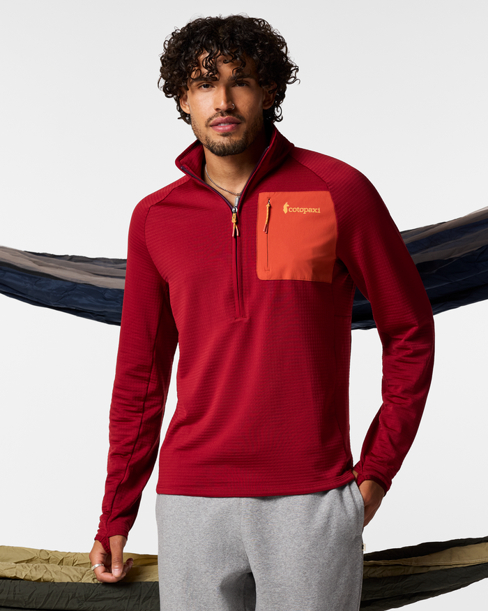 Otero Fleece Half-Zip Pullover - Men's, Crimson, Model Pedro