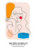 Abstract Picasso-style line portrait with colorful shapes, Musée d'Orsay text below, for Poster Prints.