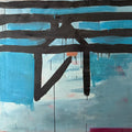 Pier in Blue by Samuel - dripping black bars forming a pier-like structure over pale blue
