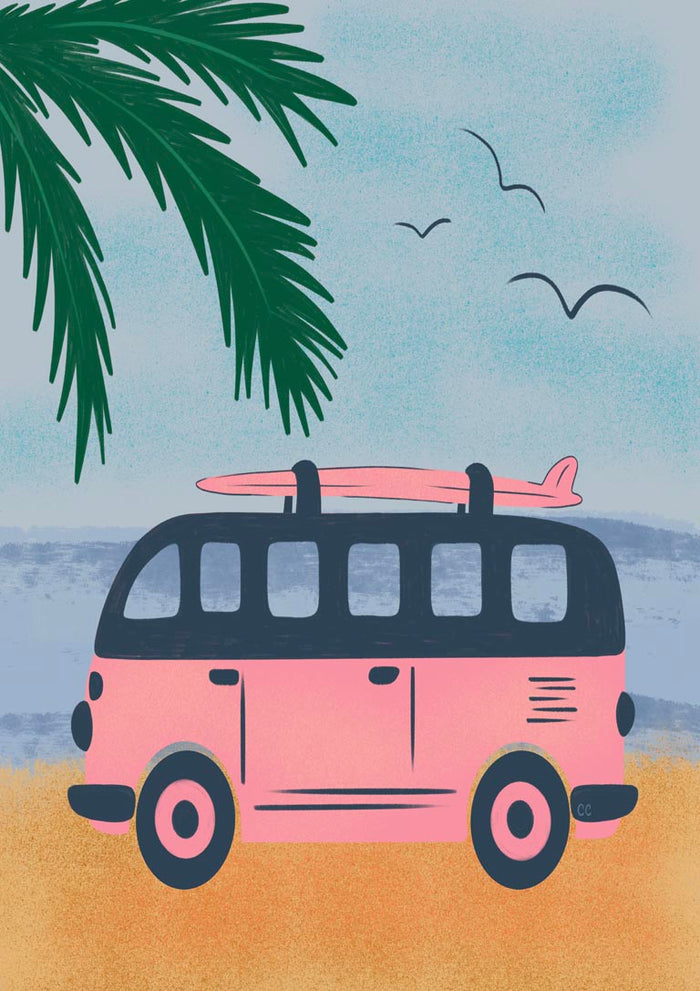 Pink Beach Camper - Carrie Cantwell