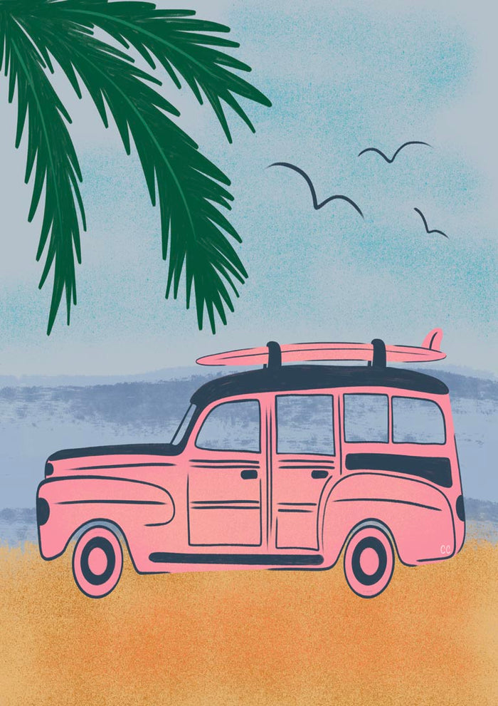 Pink Beach Surfer Car - Carrie Cantwell