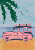 Pink Beach Surfer Car - Carrie Cantwell