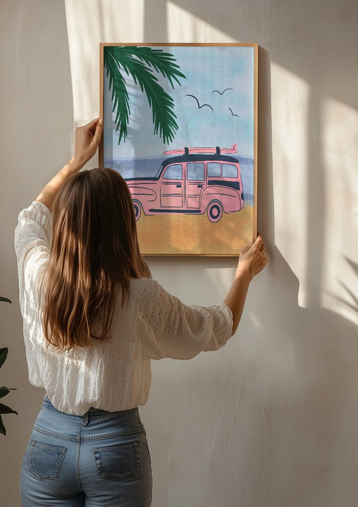 Pink Beach Surfer Car - Carrie Cantwell