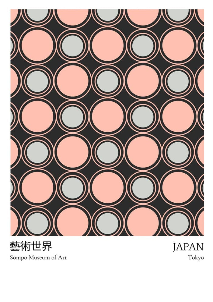 Poster featuring a pattern of pink and gray dots, labeled "Sompo Museum of Art, Japan" for the Pink Dots Exhibition.