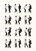 Illustration of iconic Pulp Fiction dance scene in 16 steps by Nour Tohme, two characters dancing.