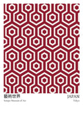 Red geometric hexagon pattern, "SOMPO Museum of Art," and "Japan, Tokyo" text on exhibition plakat.