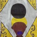 Regal by Naïve Art by YLR - a dark afro portrait with violet lips and a yellow halo on cream cloth