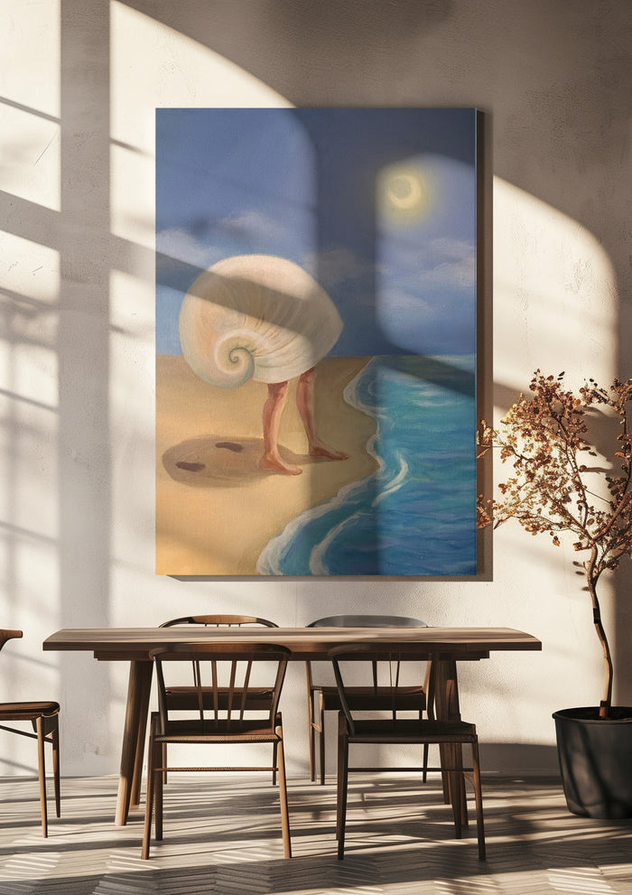 Return to the sea by NeReid hanging above a wooden dining table in warm sunlight