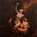 Rise by VanW - a woman pushing up out of a tangle of bodies with one fist raised, gold against dark brown