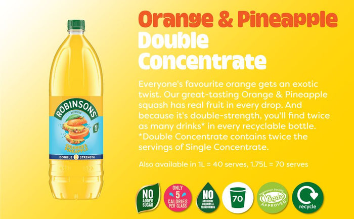 Robinsons Double Strength Orange & Pineapple Fruit Squash No Added Sugar 1750ml