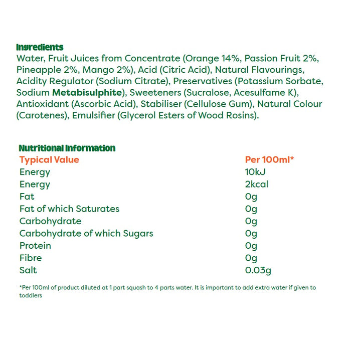 Robinsons Fruit Creations Zesty Orange & Mango Squash No Added Sugar 1Litre