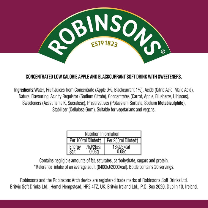 Robinsons Squash'd Apple & Blackcurrant No Added Sugar (66Ml)