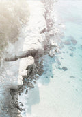 Aerial view of a rocky beach with turquoise water featured on the Rocky Beach Plakat product page.
