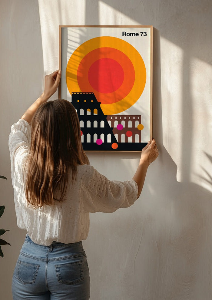 Rome 73 by Bo Lundberg being hung on a sunlit wall