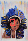 Rooted in colour by Monyuri - portrait of a young woman in a blue and violet feather headdress