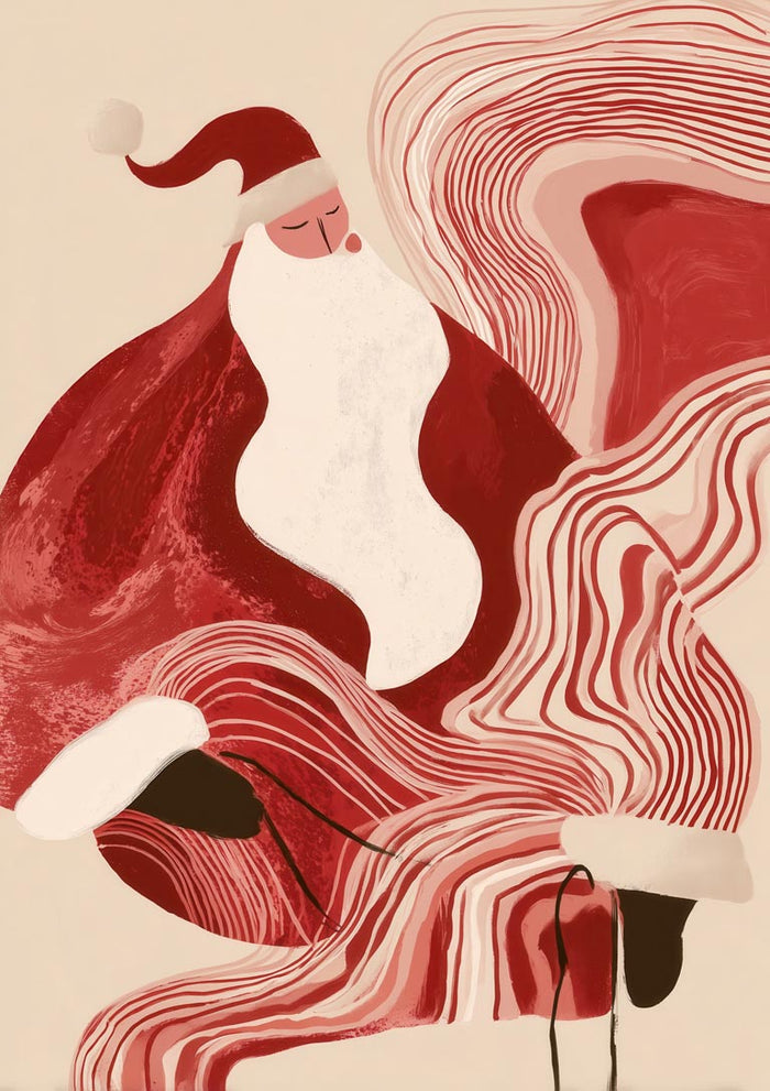 Artistic Santa with flowing, wavy beard in red and white, showcased for Santa's Beard product page.