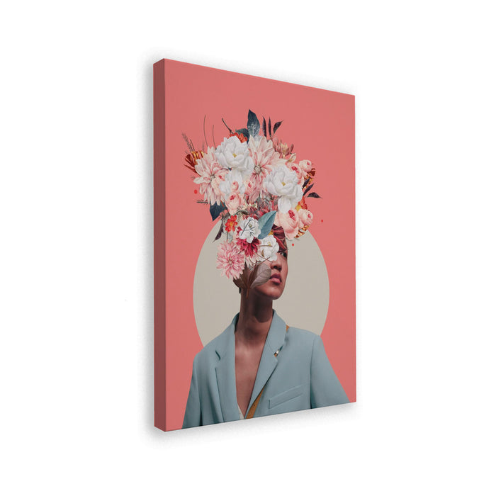 Canvas print of Searching for Sunrise by Frank Moth featuring a portrait with flowers blooming from the head.