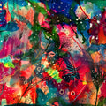 Seaside love by Debbie Seenan - red and turquoise ink abstract with drawn sea plants and bubbles