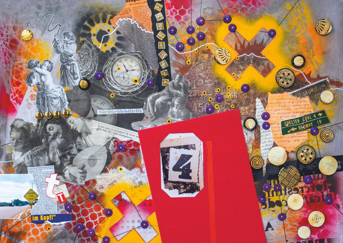 Shelter Cove by Dada - a red panel among baroque statues, clock faces and a green road sign