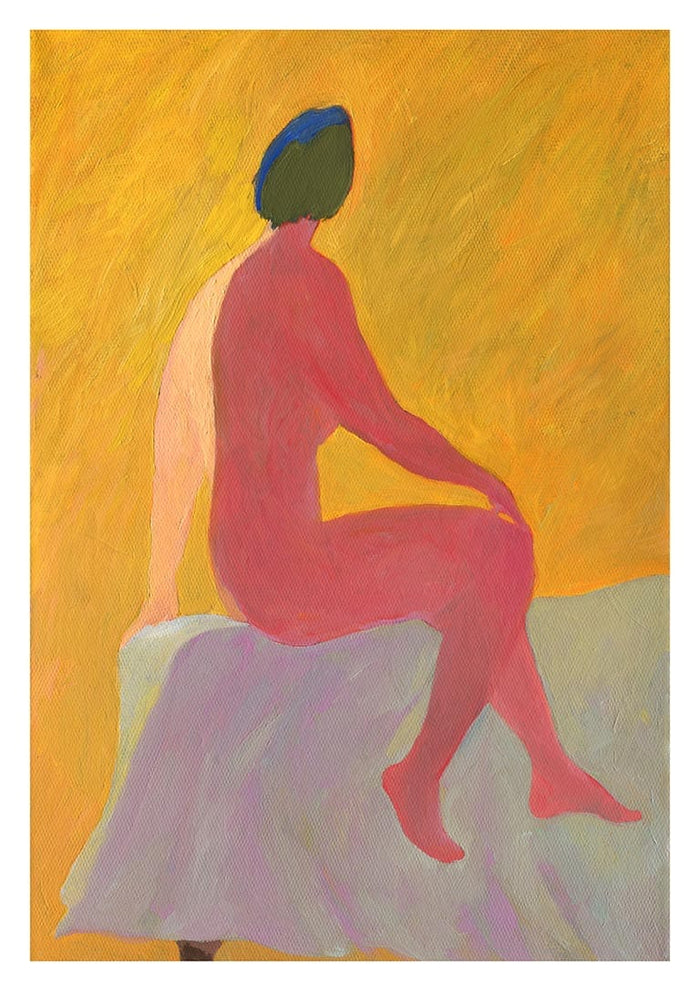 Abstract artwork of a seated nude figure with vibrant colors, from Silence is the Element by Martina Karlsson.