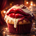 Silent Indulgence – Velvet Edition by Devour Art - cupcake with glossy red lips and dripping cream icing
