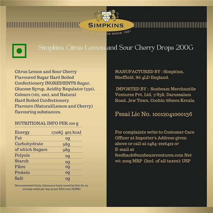 Simpkins Citrus Lemon & Sour Cherry 200g