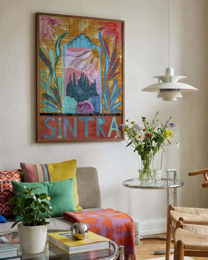 Sintra Dream by Enikő Marosváry-Kramcsák framed in a bright living room