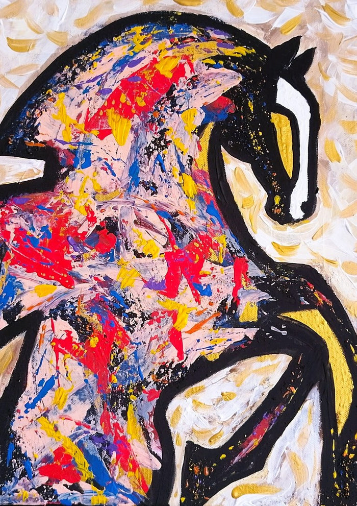 Spectrum Stallion by Igor Kotnik Art - rearing horse outlined in black and filled with colourful splashes