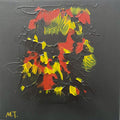 Splash by Maria-Tia - red and yellow abstract patches on a charcoal grey canvas