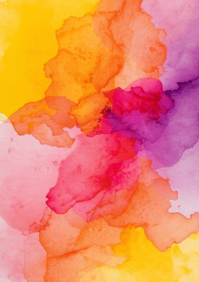 Splash of fantasy by Ohkimiko - abstract watercolour blooms in yellow, orange, magenta and violet