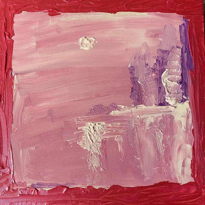 Still Night by Maria-Tia - a pale pink field with violet impasto ridges inside a raw crimson border