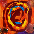 Summer by Maria-Tia - dark red spiral with yellow and blue bands on orange