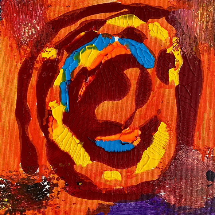 Summer by Maria-Tia - dark red spiral with yellow and blue bands on orange