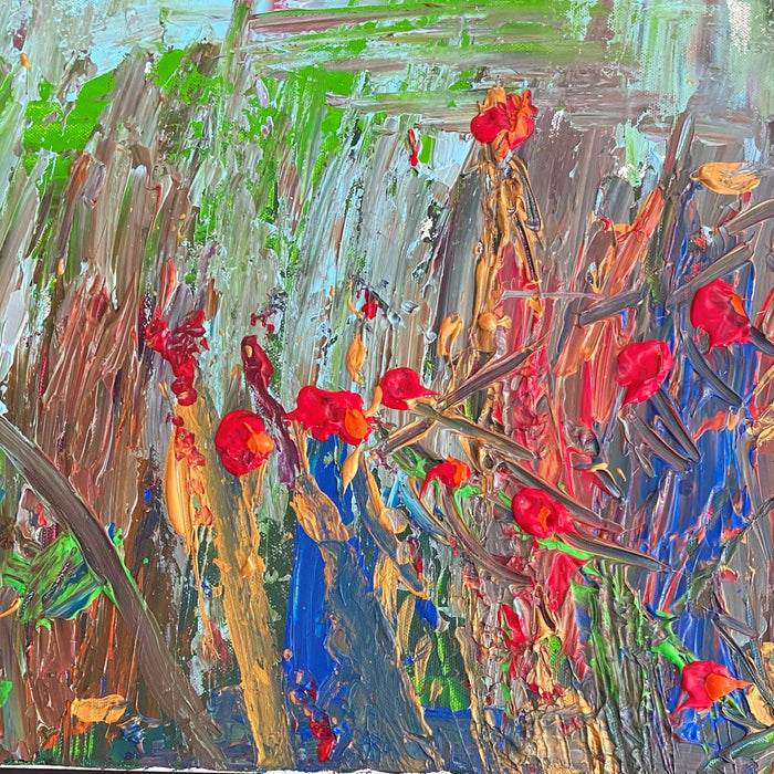 Summer Morning by Maria-Tia - red poppy-like dabs among thick green and blue strokes