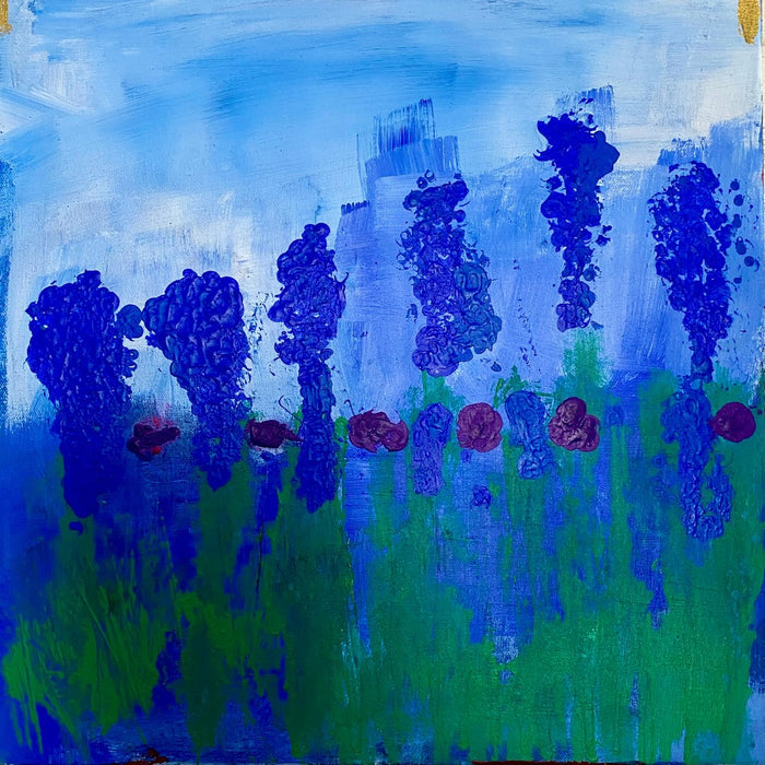 Summer Vibes by Maria-Tia - raised royal blue flower spikes over a green meadow