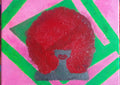 Sumptous by Naïve Art by YLR - a slate grey face under a deep red impasto afro on hot pink and green