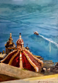 Ta' Liesse by Mariam De Giorgio — a deep red church dome and baroque bell tower seen from above against a turquoise harbour