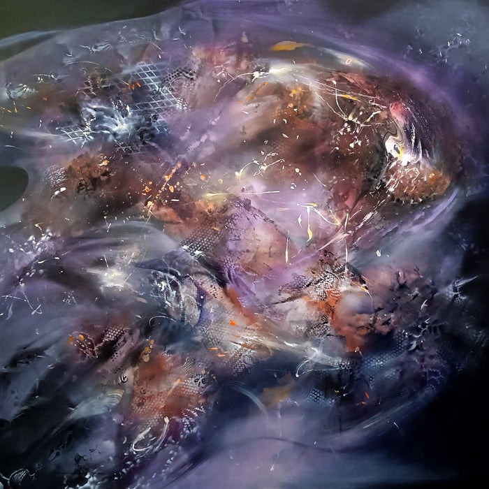 The Memory of a Star Before It Was Born by Ovidiu Kloska - cosmic violet and plum swirl with copper flecks like a nebula