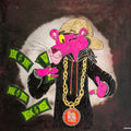 The Naughty Pink Panther III by Laura Notari - Pink Panther in a hoodie and gold chain throwing dollar bills