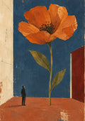 The Orange Room by Matthews Gallerie — a giant orange flower towering over a small figure in a deep blue room