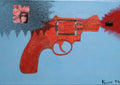 The right option by Kaiser - a red revolver firing a black bullet on a sky-blue ground, with a small collaged portrait