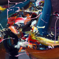 The Wonderful Morning Dreams of Alice (55) by Ovidiu Kloska - abstract of colliding teal, red, yellow and rust strokes with pink drips